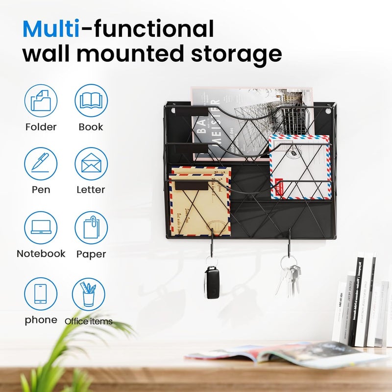 Patvingot Magnetic File Holder for Refrigerator & Cabinets | No-Drill Wall Mount Organizer | 3-Tier Vertical Mail & Magazine Holder for Office/Home (Black, Space-Saving Design) - Image 4